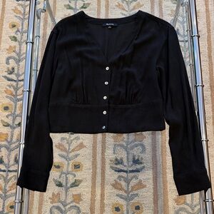 Madewell Black V-Neck Blouse with Buttons